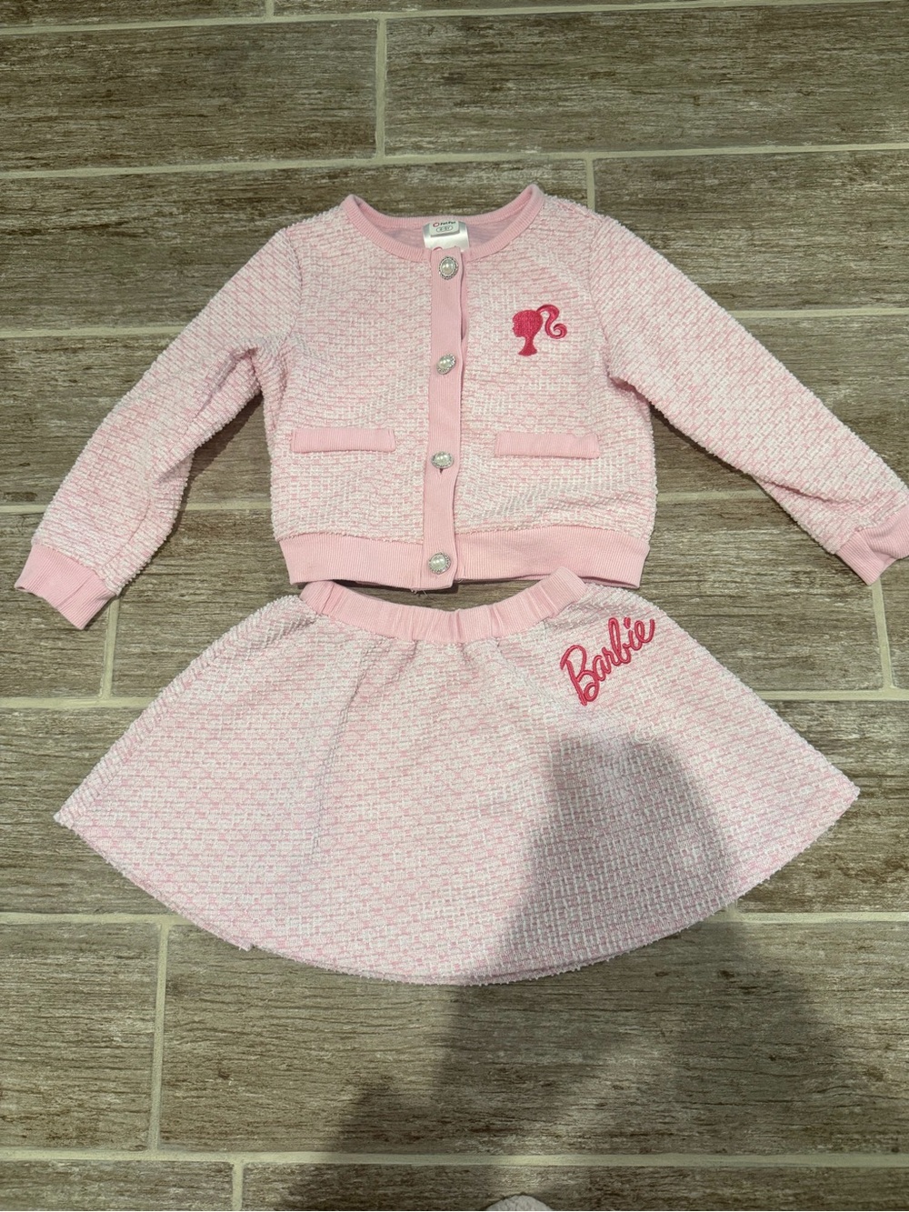Barbie pink tweed outfit set jacket and skirt set